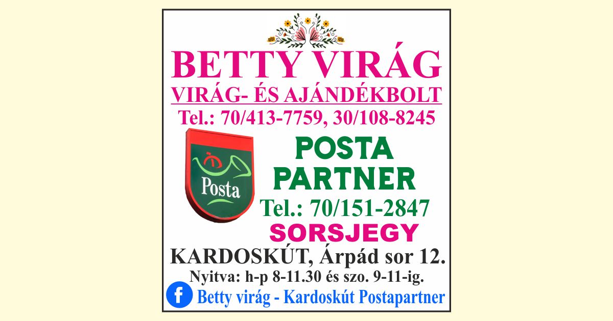 Betty Virágbolt Ajándékbolt Postapartner Kardoskút