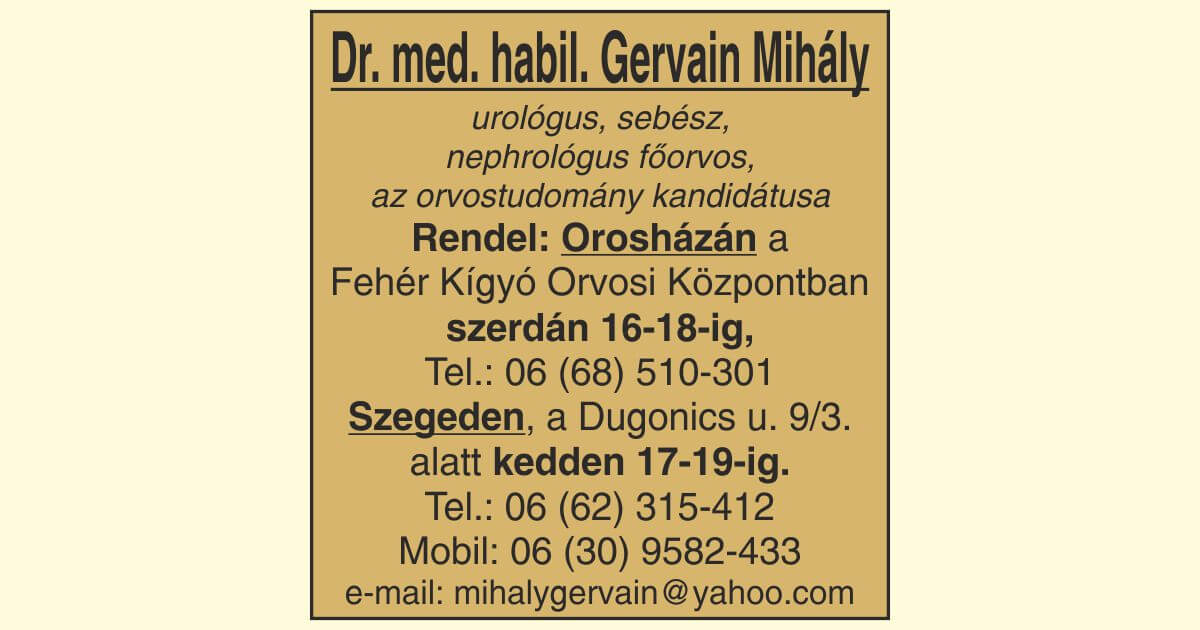 Dr. Gervain Mihály urológus, sebész