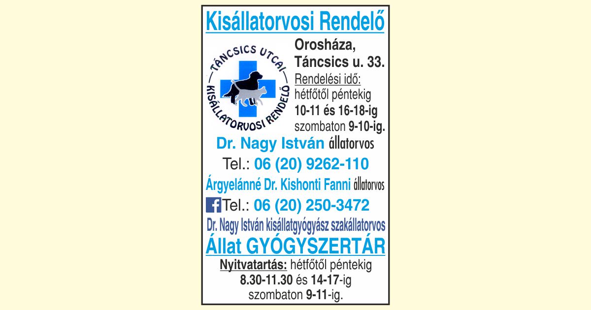 Kisállatorvosi rendelő - Dr. Nagy István - Orosháza