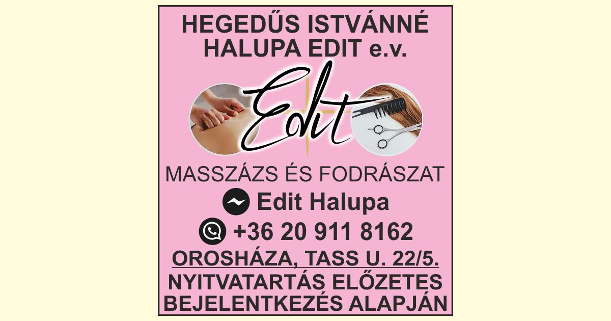 Hegedűs Istvánné Halupa Edit - Orosháza