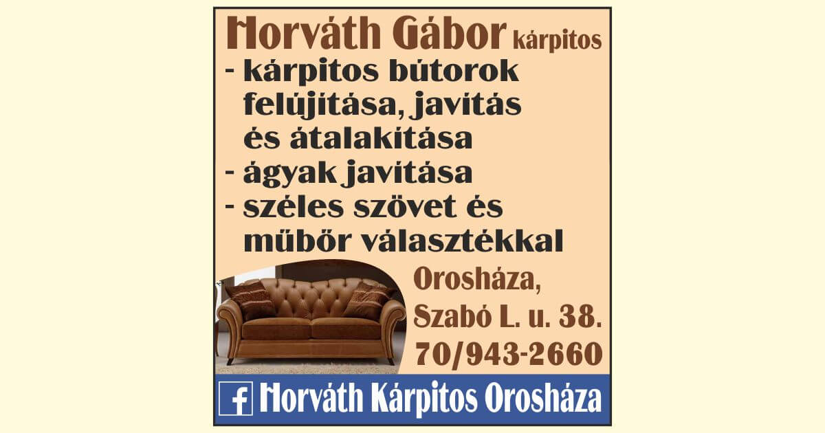 Horváth Gábor kárpitos Orosháza