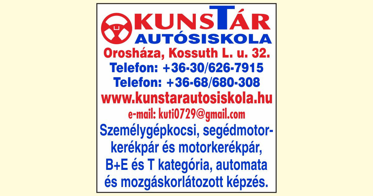 Kunstár Autósiskola - Orosháza