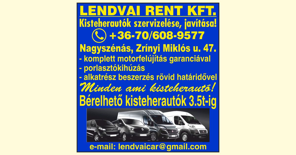 Lendvai-Rent Kisteherautó szerviz és kölcsönző