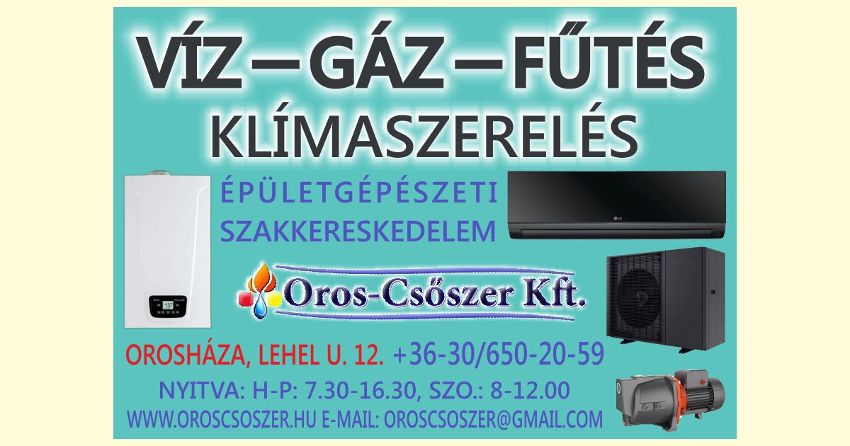 Oros-Csőszer Kft. víz gáz fűtés klímaszerelés épületgépészet Orosháza