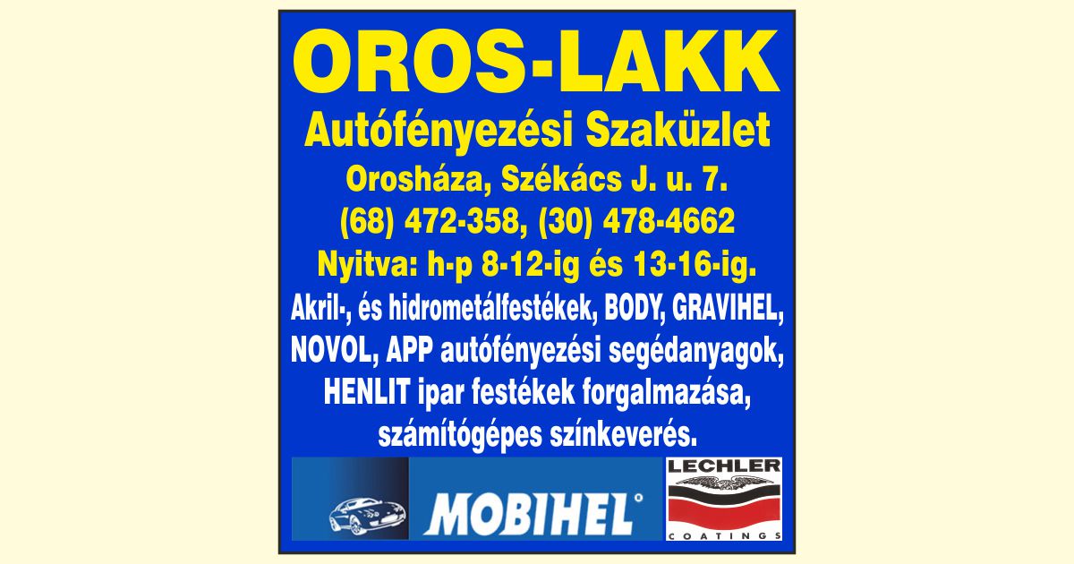 Oros-Lakk Autófényezési szaküzlet - Orosháza