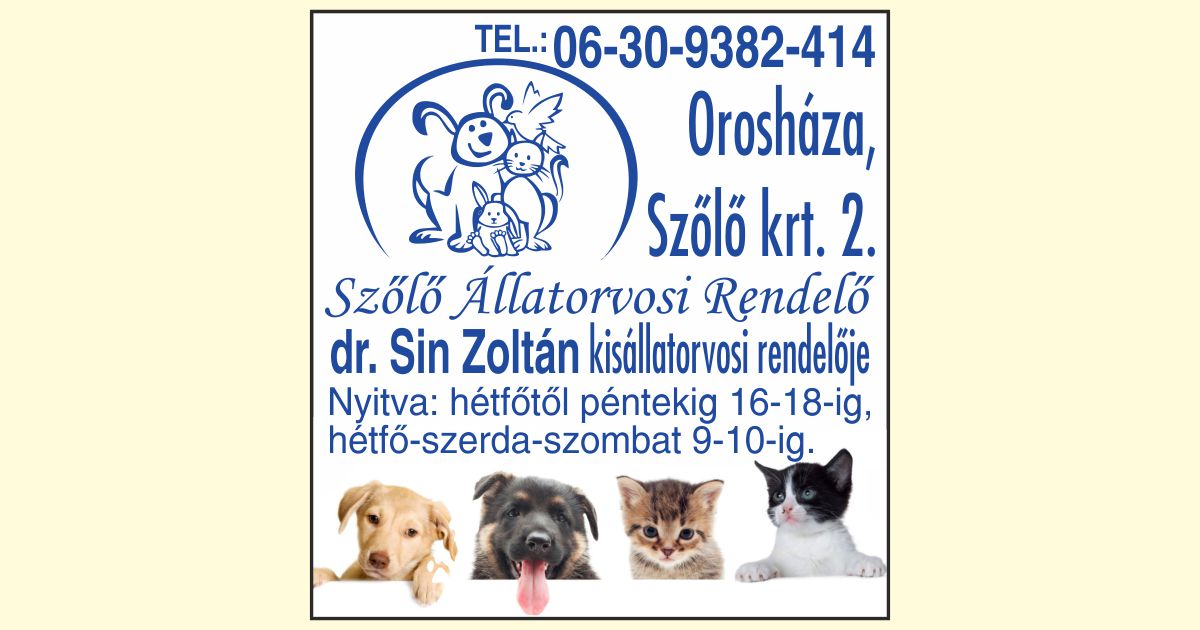 Szőlő Állatorvosi Rendelő dr. Sin Zoltán kisállatorvosi rendelője